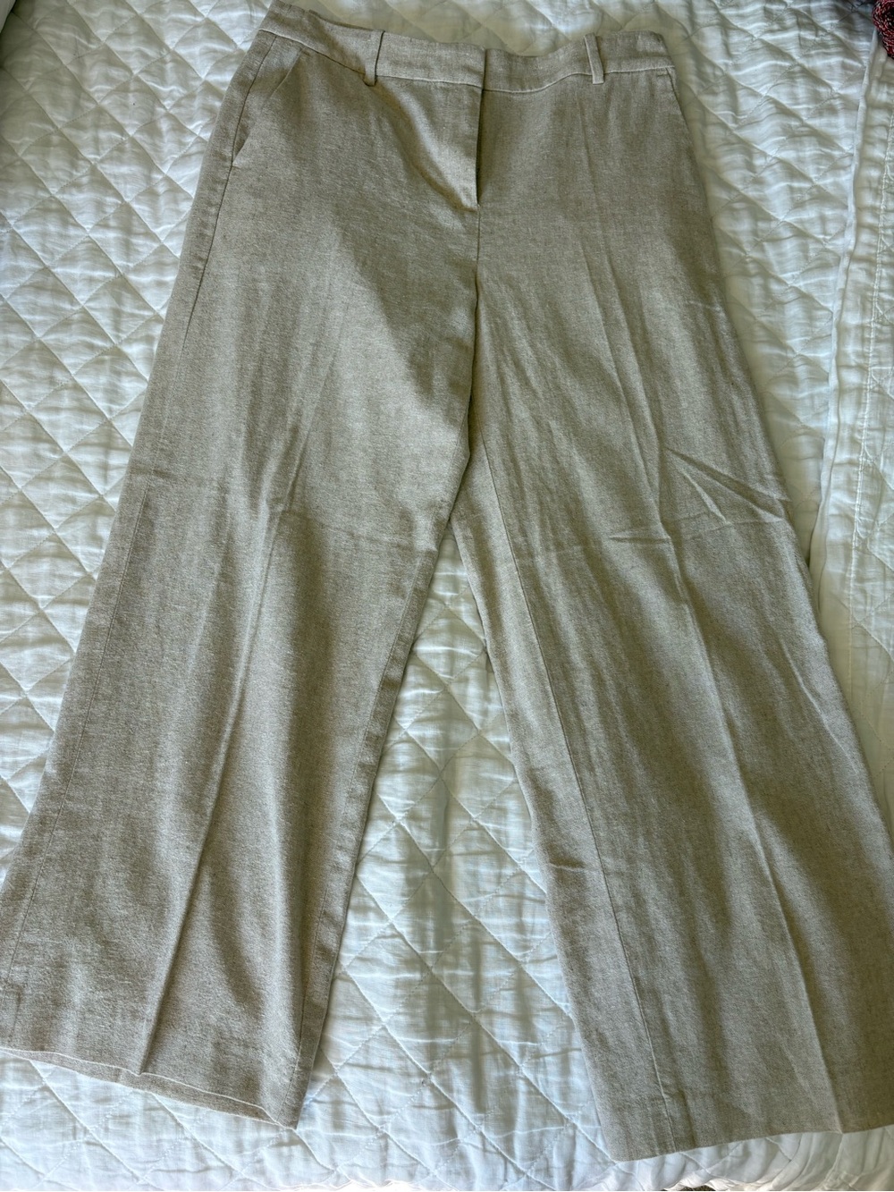 J. Crew Factory Wide-Leg Linen-Blend Pants in Light Taupe